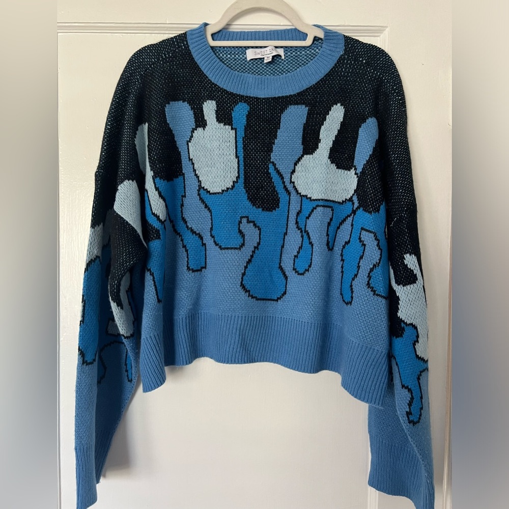 SWEET RAIN printed sweater. Fits a true S.